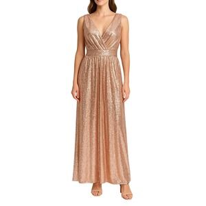 Kate Kasin Sleeveless Sequin Formal Dress Rose Gold Maxi Gown‎
